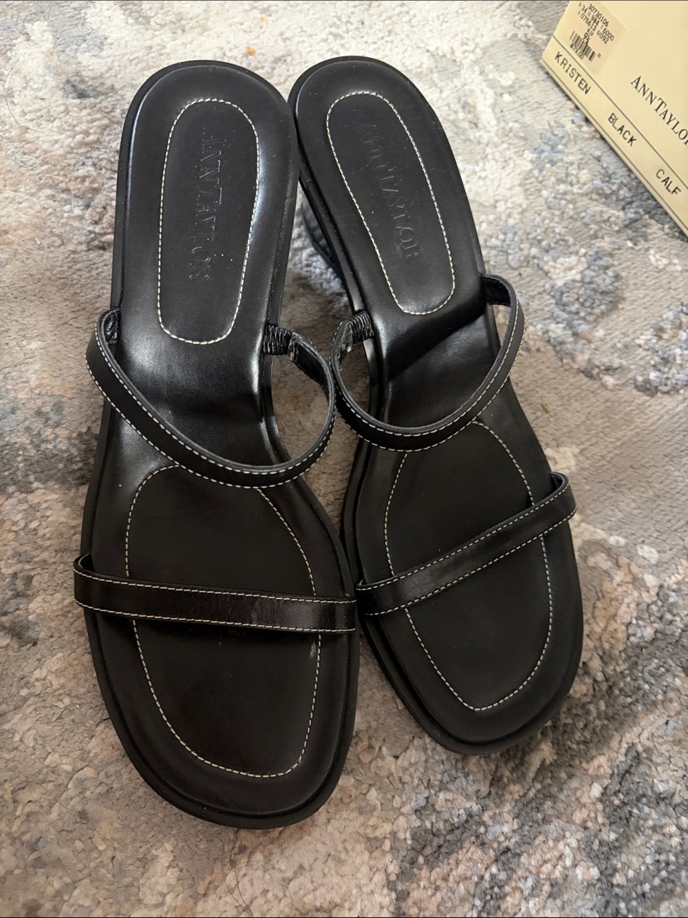 Ann Taylor Black Strappy Slide Sandals